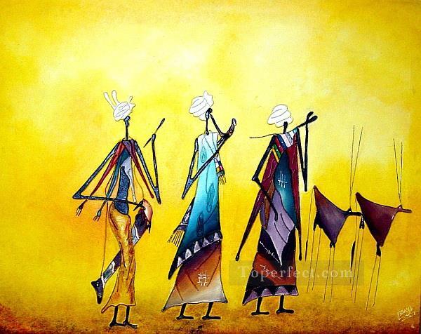 la vie en Afriqueine jaune Peintures à l'huile